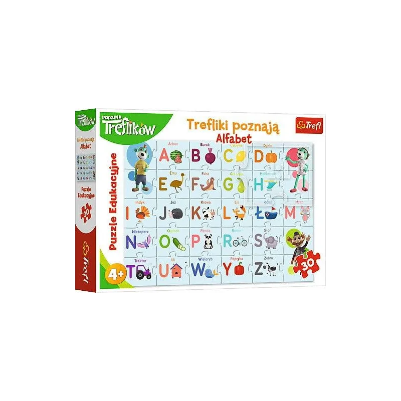 Puzzle 30 elementów - Edukacyjne, Trefliki poznają alfabet