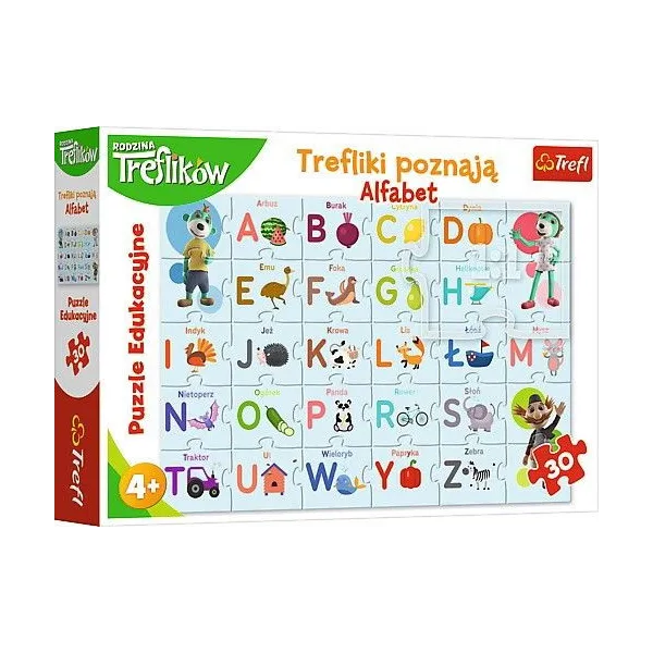 Puzzle 30 elementów - Edukacyjne, Trefliki poznają alfabet
