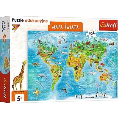Puzzle 104 elementów Edukacyjne Mapa świata dla dzieci