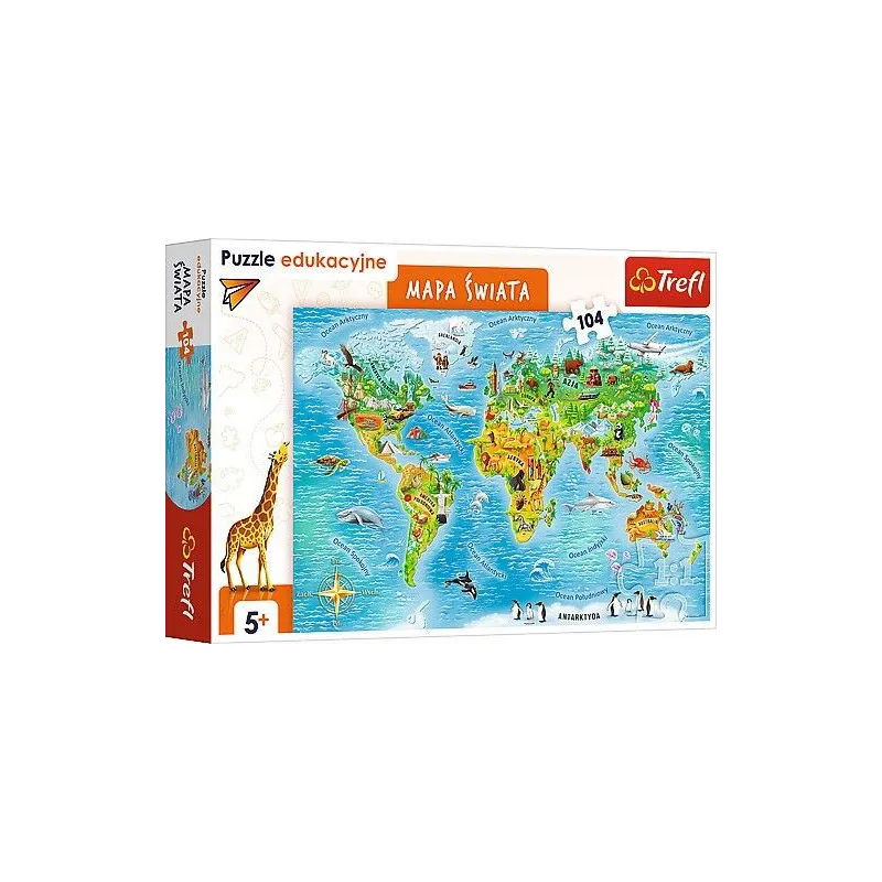Puzzle 104 elementów Edukacyjne Mapa świata dla dzieci