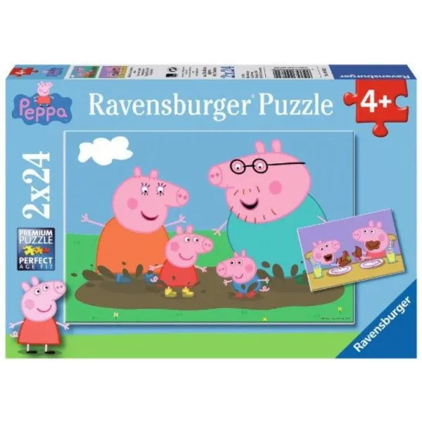 Puzzle 2x24 elementy Świnka Peppa Zabawa w błocie