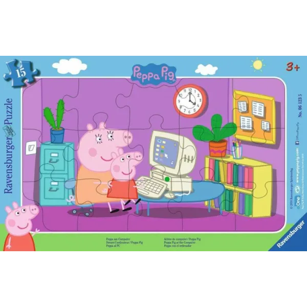 Puzzle 15 elementów W ramce Świnka Peppa