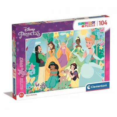 Puzzle z brokatem 104 elementy, Księżniczki Disneya