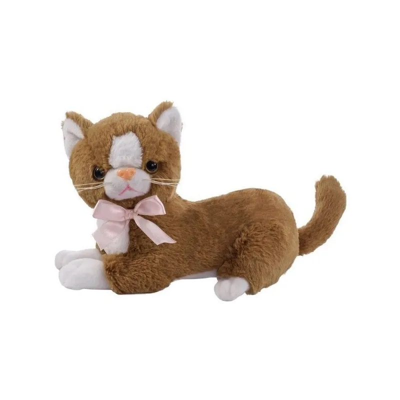 Maskotka Brązowy kot Flico z kokardą 34 cm