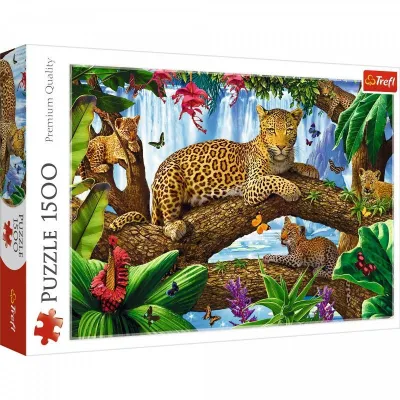 Puzzle 1500 elementów Kot pantera odpoczynek wśród drzew dżungla