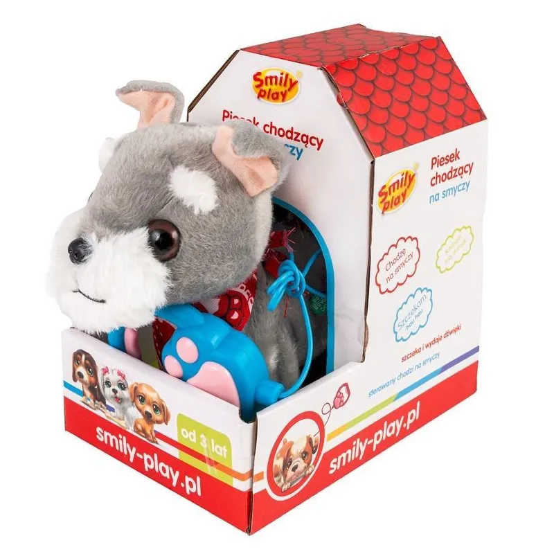 Piesek chodzący na smyczy Szary