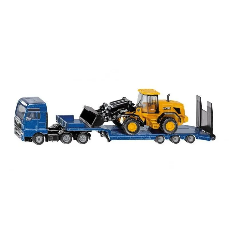 Ciężarówka MAN z lawetą i ładowarką kołową JCB