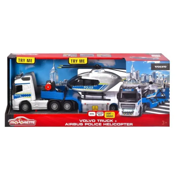 Zestaw policyjny Majorette Grand Volvo ciężarówka + helikopter 35 cm