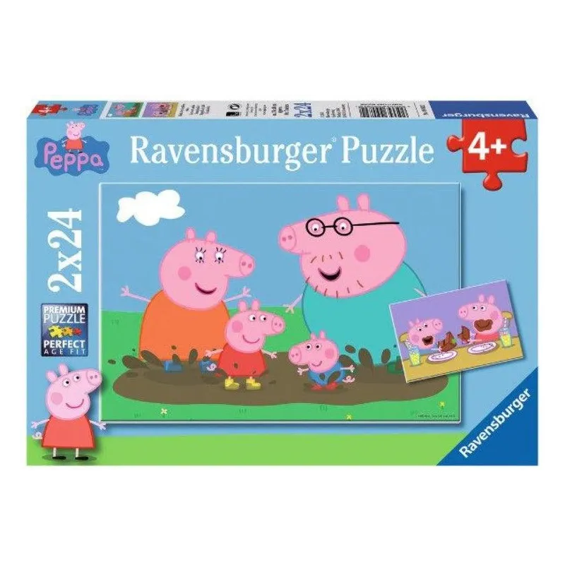 Puzzle 2x24 elementy Świnka Peppa Zabawa w błocie