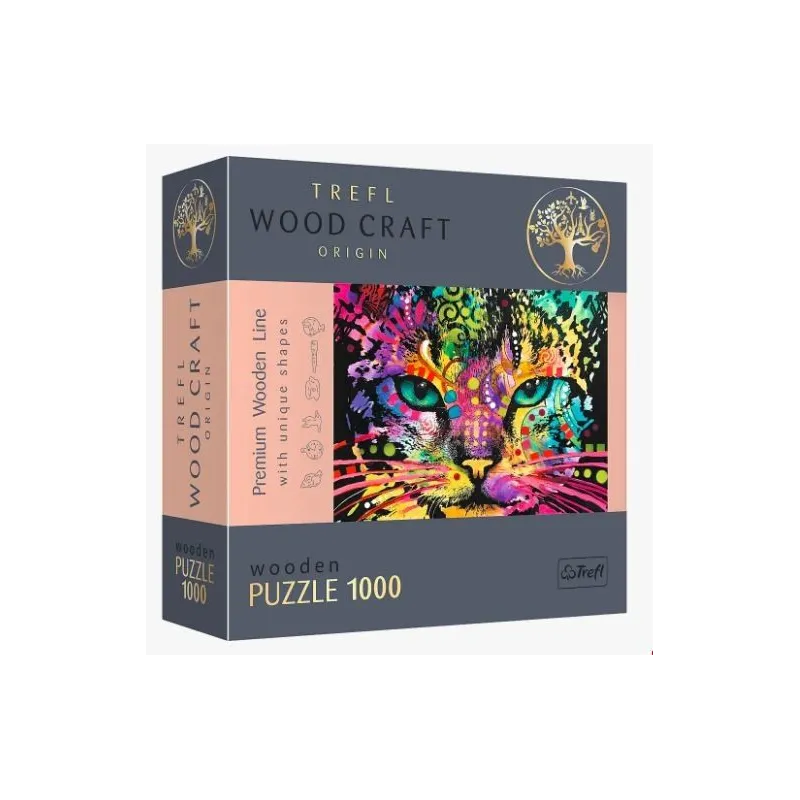 Puzzle drewniane 1000 elementów Kolorowy kot