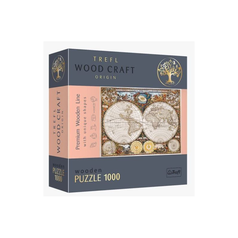 Puzzle drewniane 1000 elementów Antyczna mapa świata
