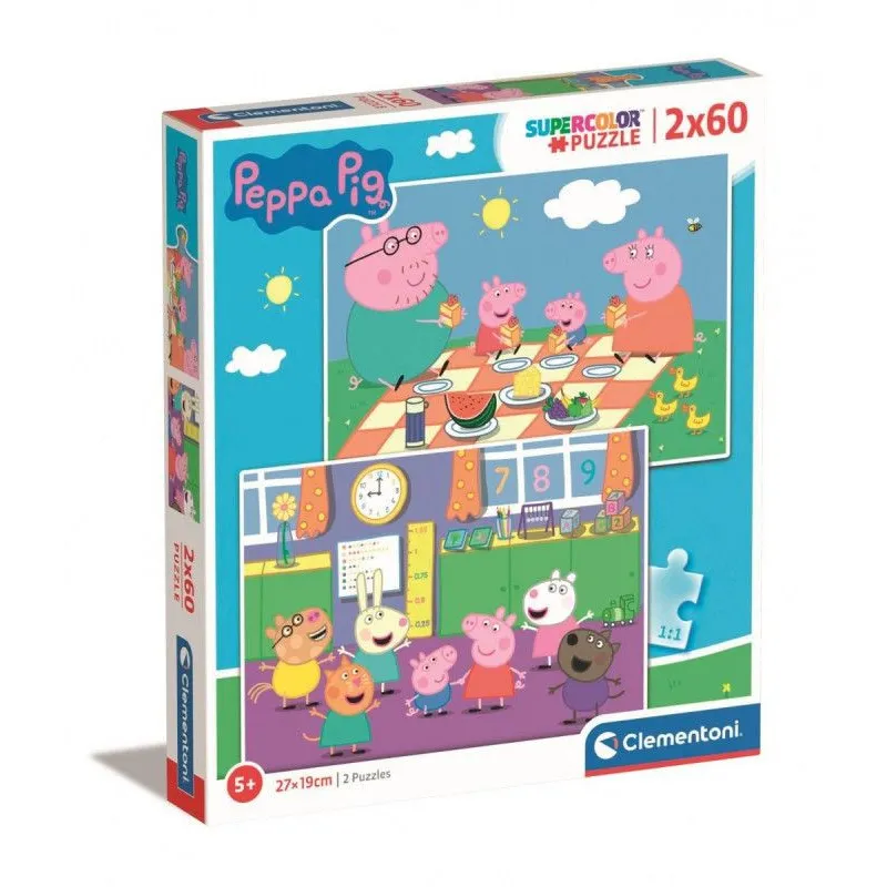 Puzzle 2 x 60 elementów Super Kolor Świnka Peppa