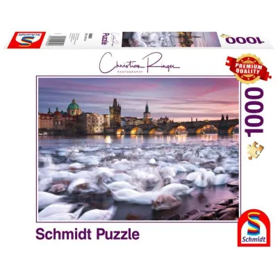 Puzzle Premium Quality 1000 elementów Christian Ringer Praskie łabędzie