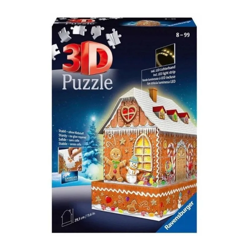 Puzzle 216 elementów 3D Budynki nocą Piernikawa Chatka