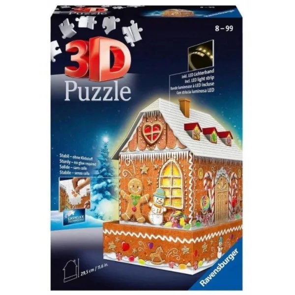 Puzzle 216 elementów 3D Budynki nocą Piernikawa Chatka