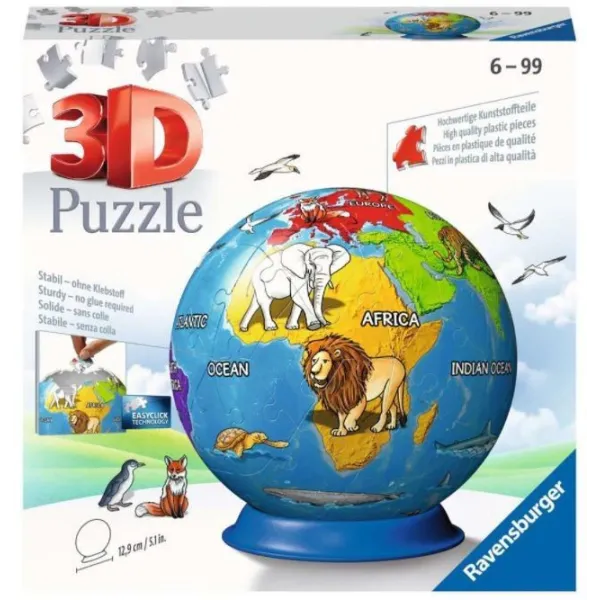 Puzzle 72 elementy 3D Kula, Dziecinny Globus