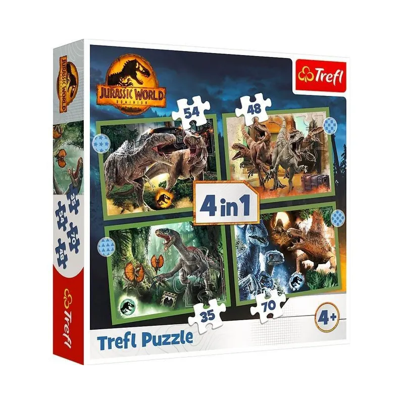 Puzzle 4w1 Groźne dinozaury Jurassic World