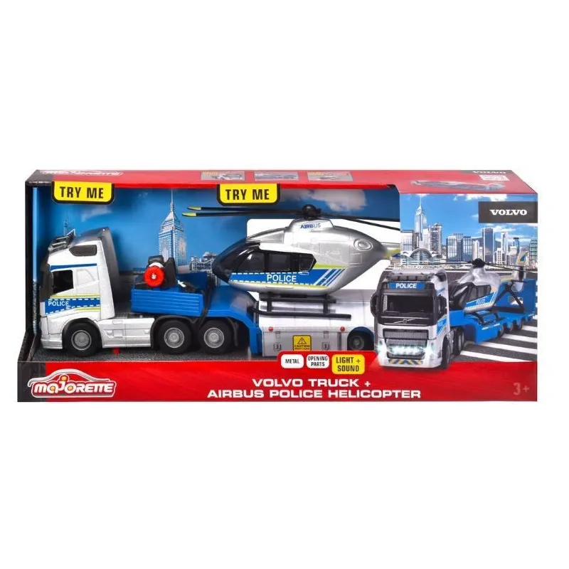 Zestaw policyjny Majorette Grand Volvo ciężarówka + helikopter 35 cm