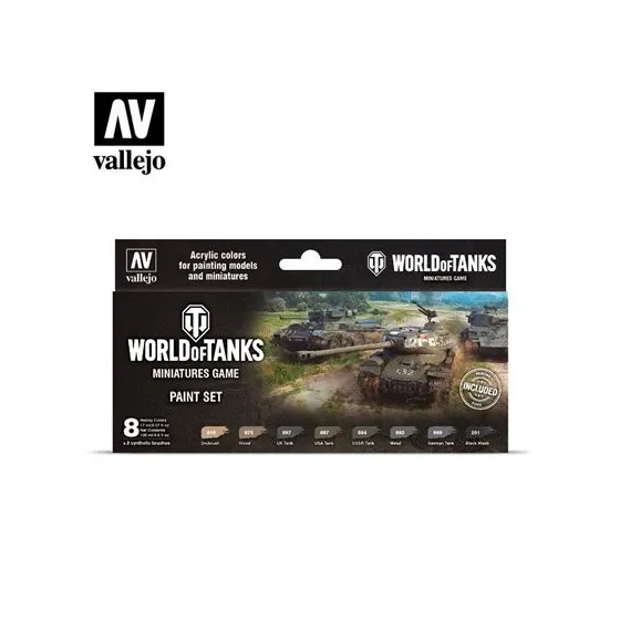 Vallejo 70245 Zestaw farb World of Tanks + 2 pędzle