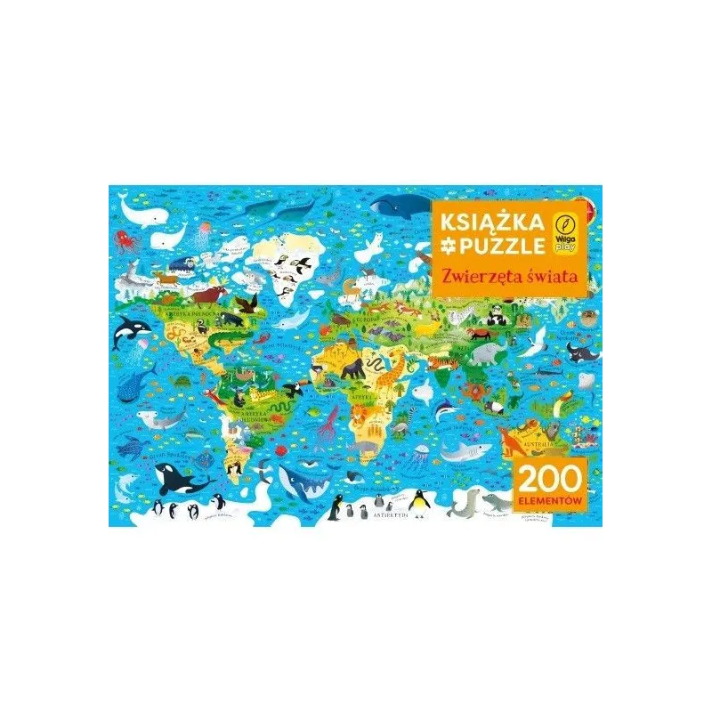 Puzzle 200 elementów + Książka - Zwierzęta świata