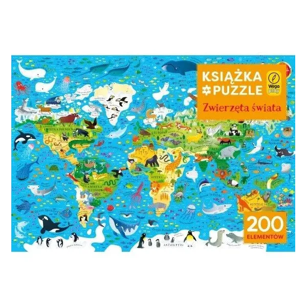 Puzzle 200 elementów + Książka - Zwierzęta świata