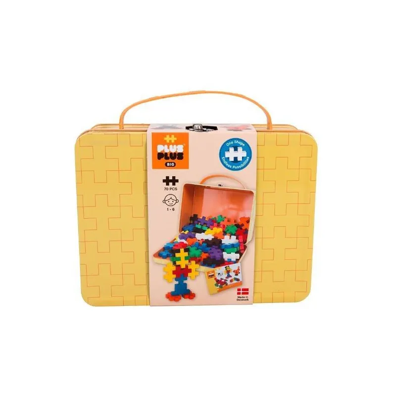 Klocki Plus Plus Big - Metalowa żółta walizka 70 elementów