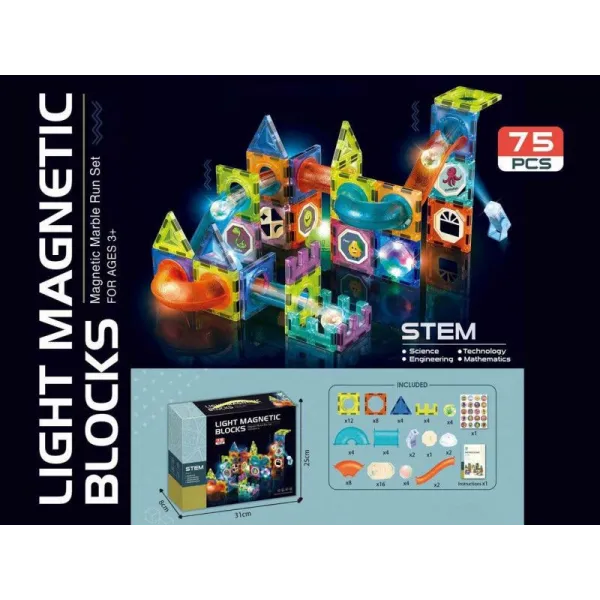 Układanka magnetyczna - Tor 75 elementów, światło