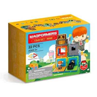 Zestaw klocków magnetycznych Miasto - Bank 22 elementy