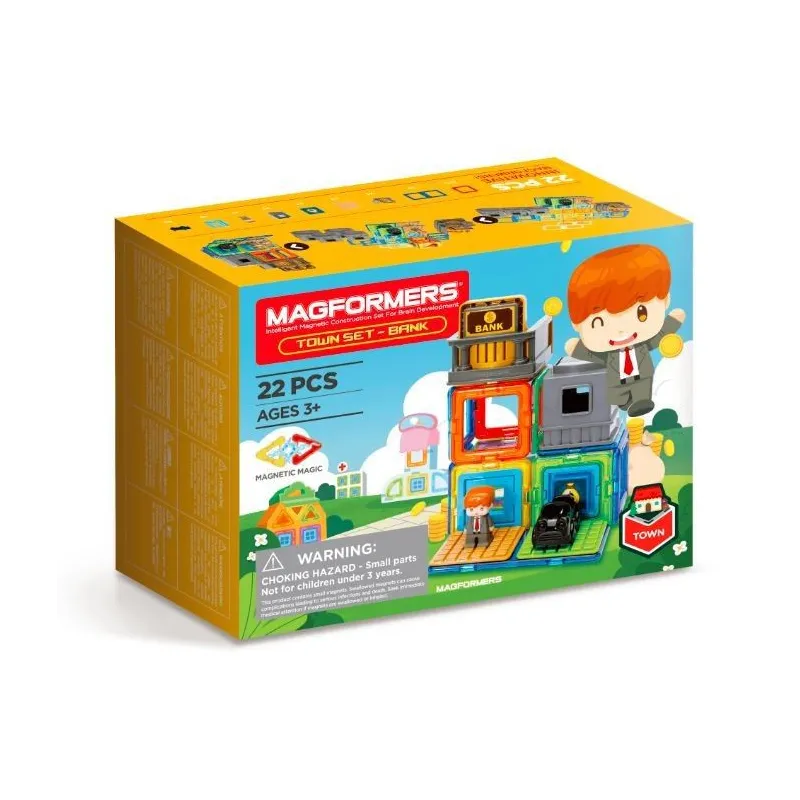 Zestaw klocków magnetycznych Miasto - Bank 22 elementy