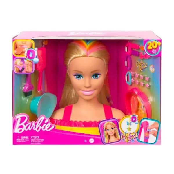 Barbie Głowa do stylizacji neonowa tęcza blond włosy