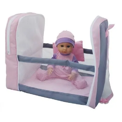 Lalka z plecaczkiem i łóżeczkiem