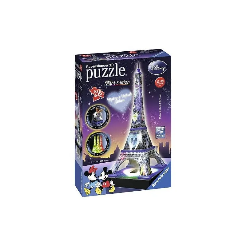 Puzzle 3D Budynki Nocą Wieża Eiffla Disney