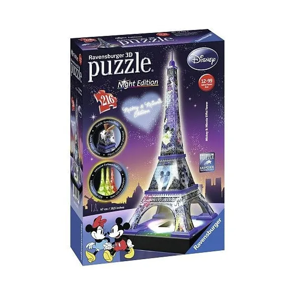 Puzzle 3D Budynki Nocą Wieża Eiffla Disney