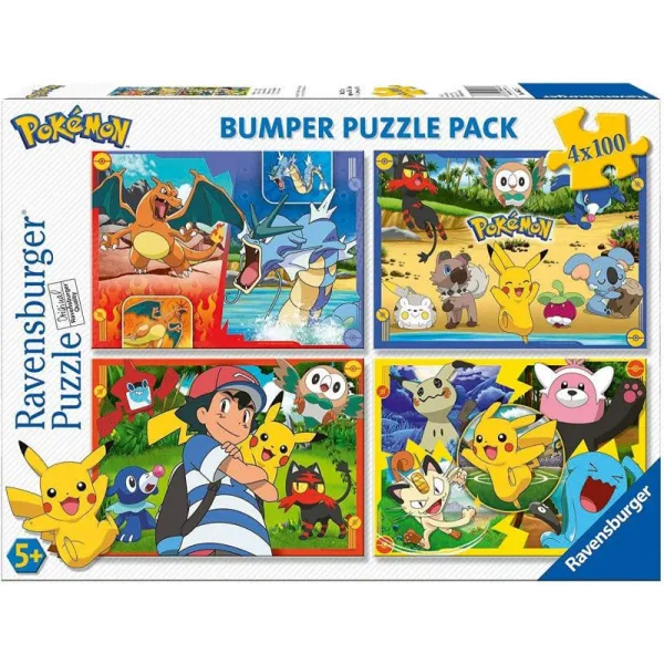 Puzzle 4x100 elementów Pokemon zestaw