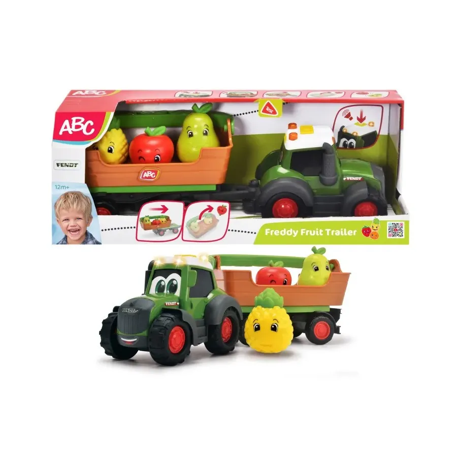 Pojazd ABC Owocowy traktor z przyczepą, 30 cm