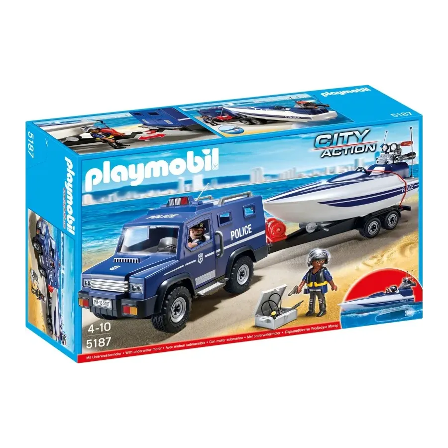 Zestaw z figurkami City Action 5187 Pojazd terenowy policji z motorówką