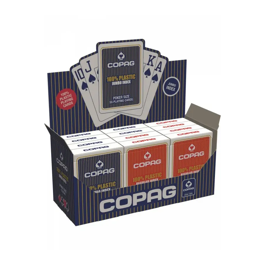 Karty Poker 100, Plastik PKJ. Talia czerwona, duży index w 2 rogach