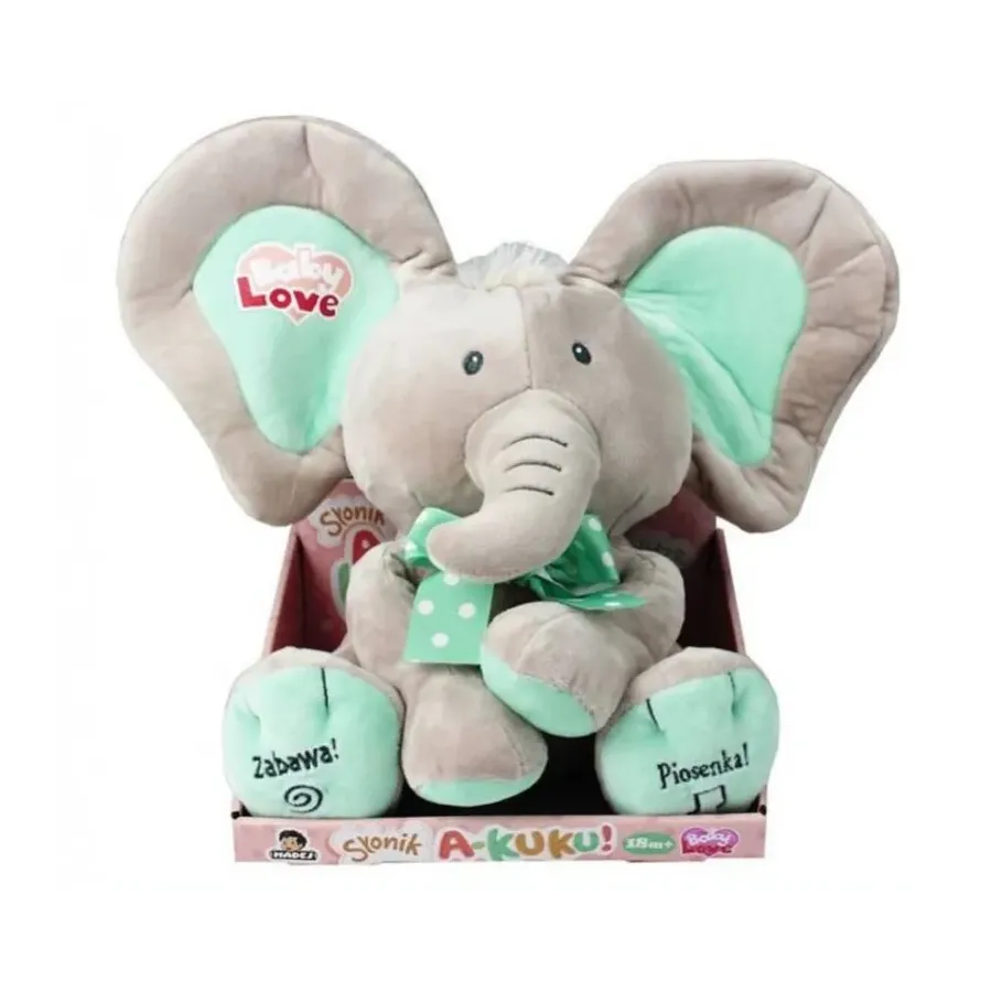 Maskotka interaktywna Słonik A Kuku beżowo-miętowy 24 cm
