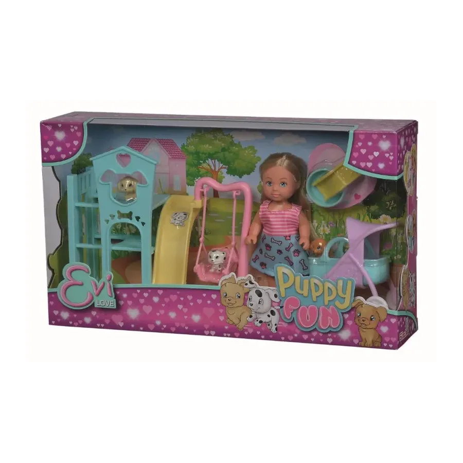 Lalka Evi na placu zabaw dla szczeniaków