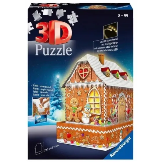 Puzzle 216 elementów 3D Budynki nocą Piernikawa Chatka