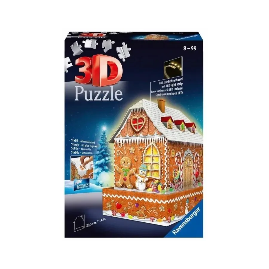 Puzzle 216 elementów 3D Budynki nocą Piernikawa Chatka