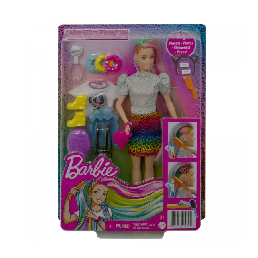 Lalka Barbie Fryzura Kolorowa panterka