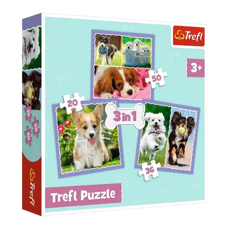Puzzle 3w1 Urocze pieski