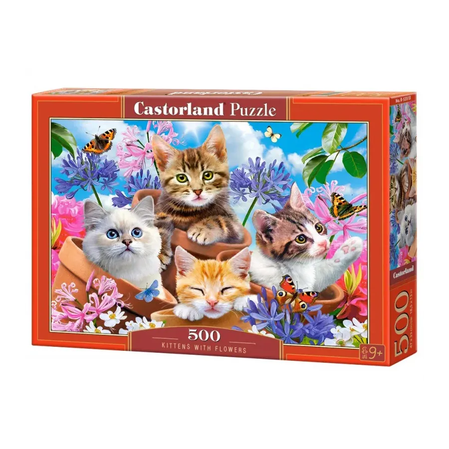 Puzzle 500 elementów Kotki w kwiatach