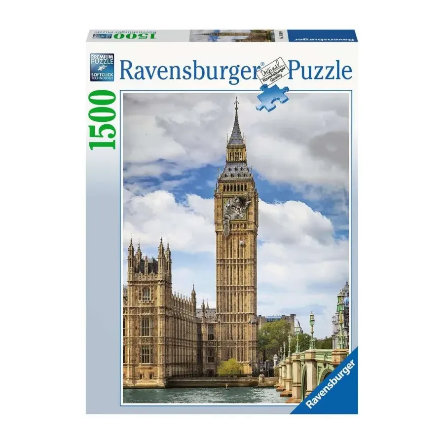 Puzzle 1500 elementów Zabawny kot na zegarze Big Ben