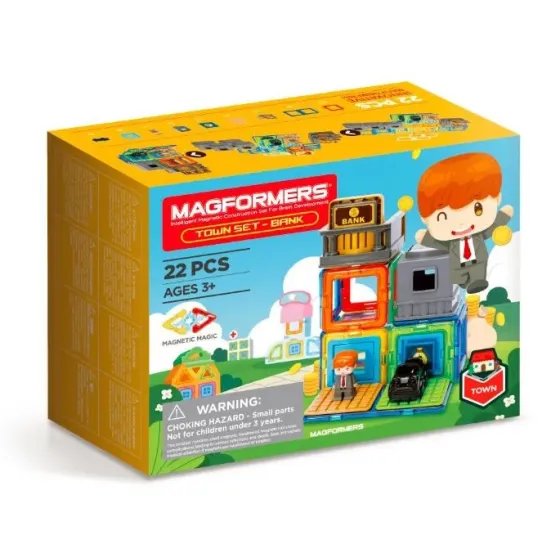 Zestaw klocków magnetycznych Miasto - Bank 22 elementy