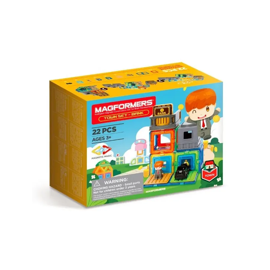 Zestaw klocków magnetycznych Miasto - Bank 22 elementy