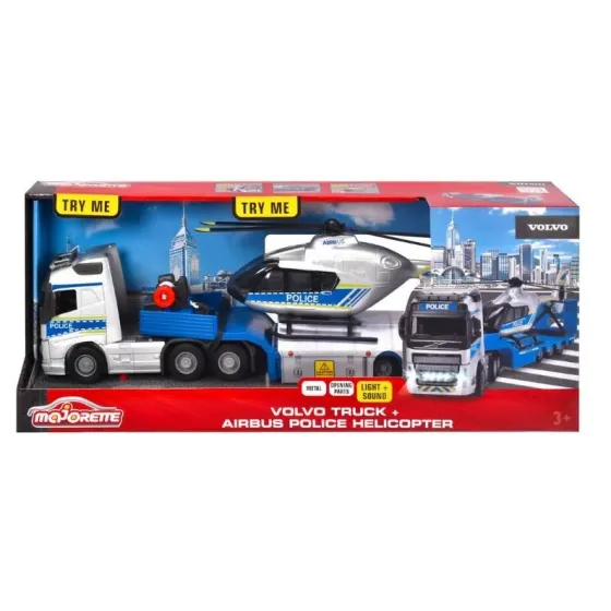 Zestaw policyjny Majorette Grand Volvo ciężarówka + helikopter 35 cm