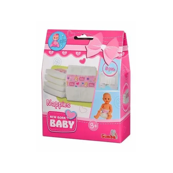 5 pieluszek dla lalki New Born Baby