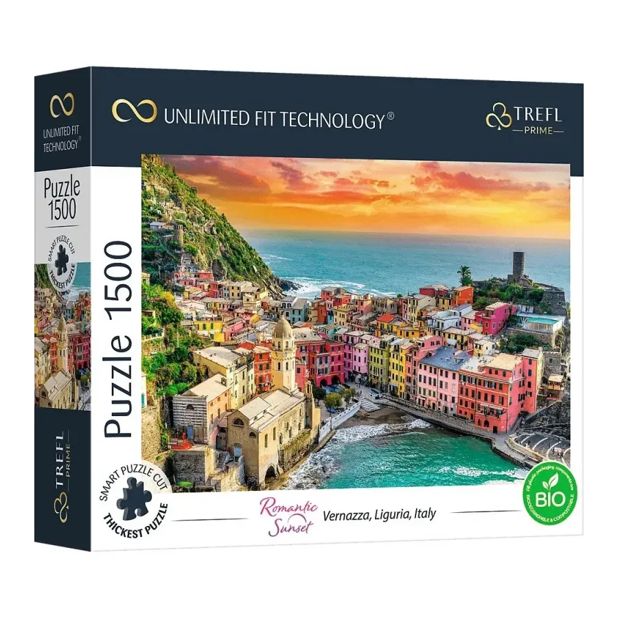 Puzzle 1500 elementów UFT Zachód słońca Vernazza, Liguria, Włochy